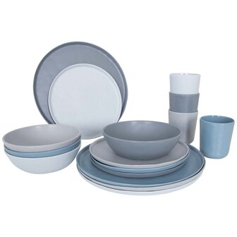 Bo-Camp - Servies - Molvadite - 16 Stuks - Blauw/grijs